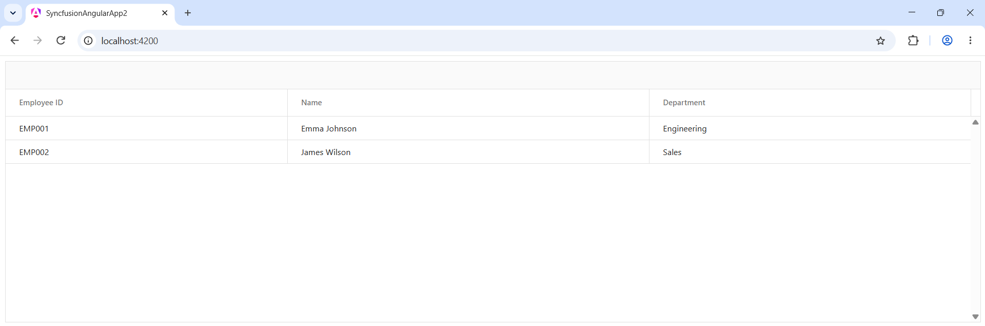 Syncfusion A2UI getting-started output