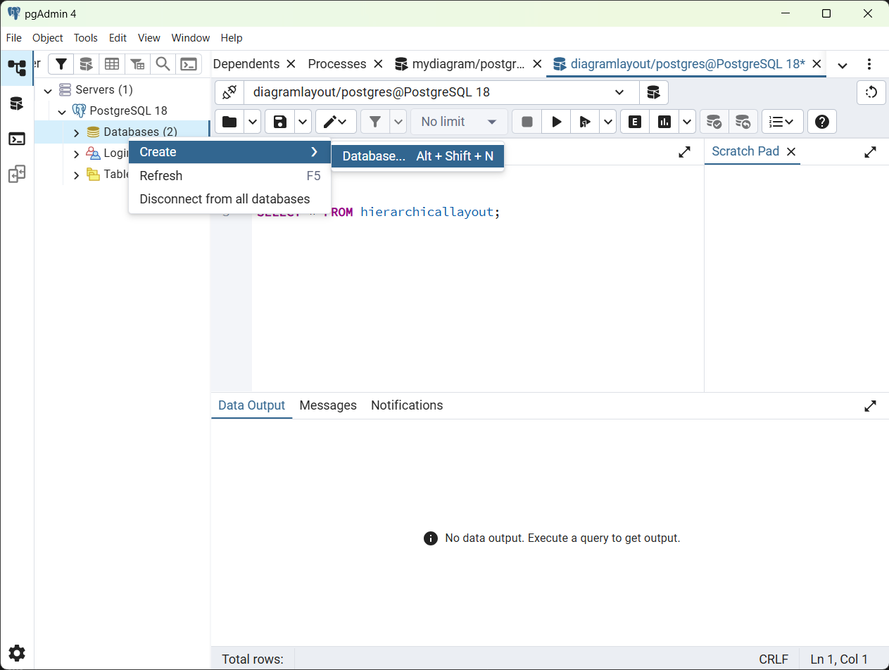 Create Database Menu