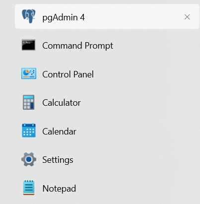 Opening pgAdmin 4