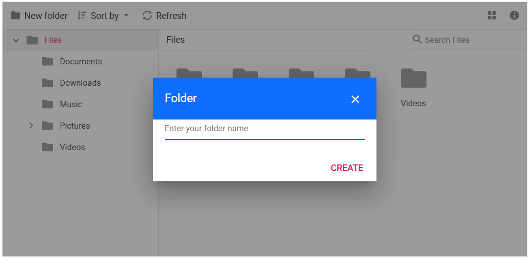 Angular File Manager Customization dialog