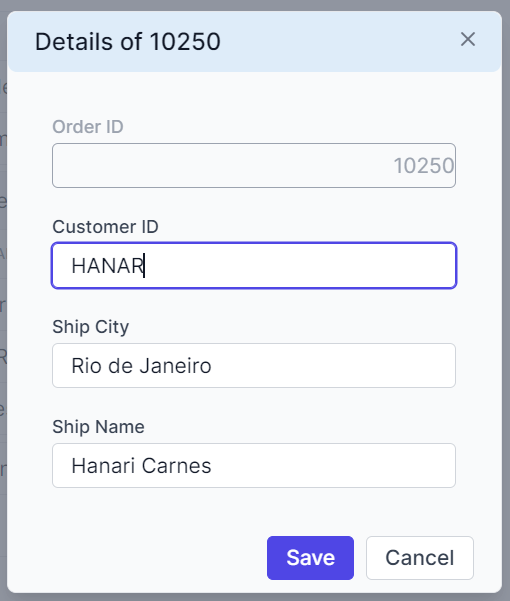 Child Grid customizing the edit dialog header element in Angular.