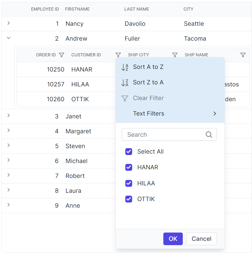 Angular Grid excel filter dialog number filters element.