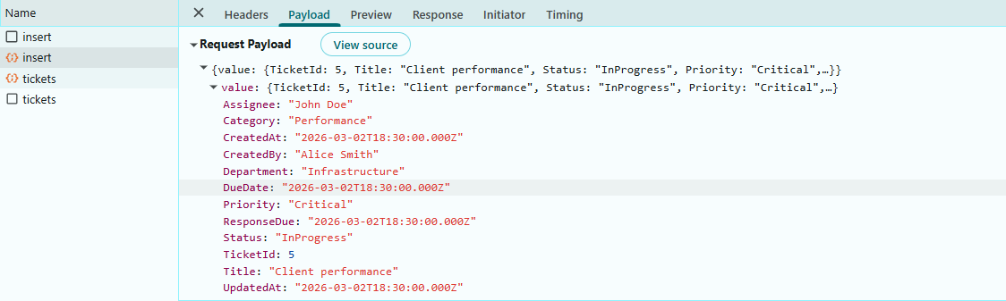 Insert Operation Payload