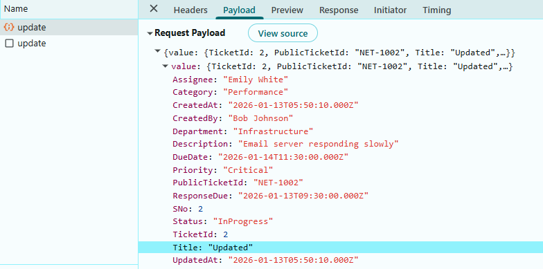 Update Operation Payload