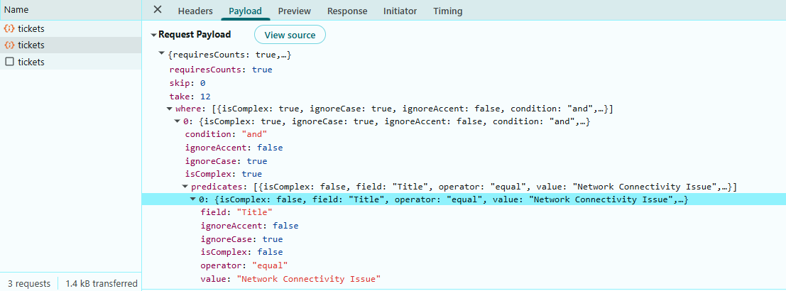 Filtering Operation Payload