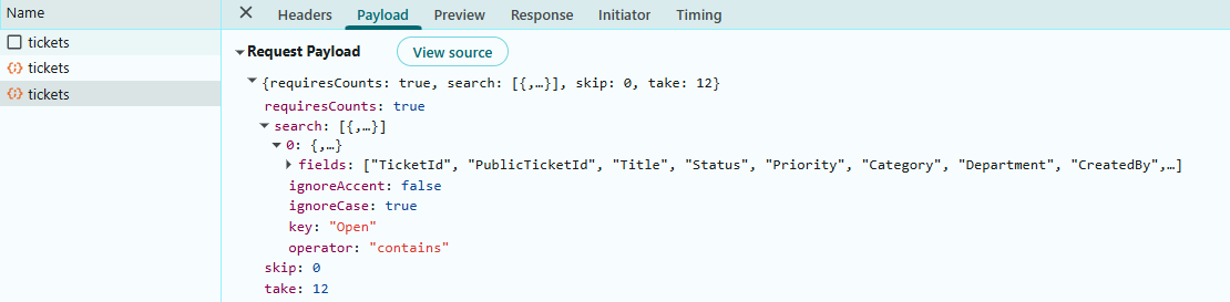 Searching Operation Payload