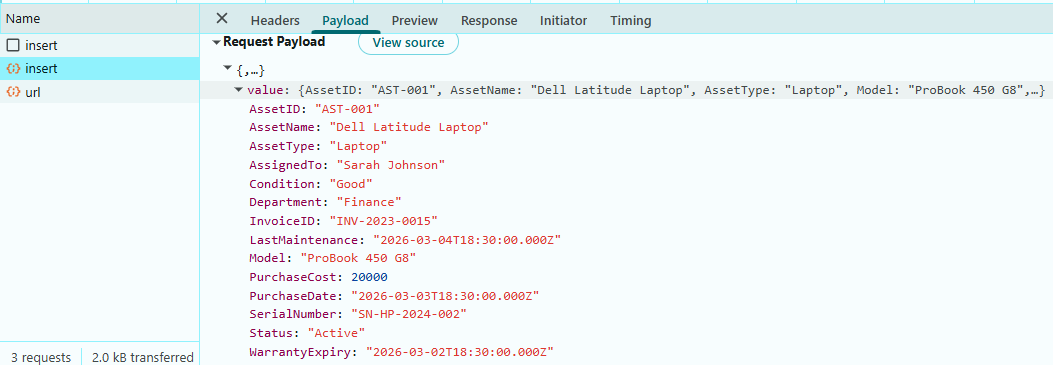 Insert Operation Payload