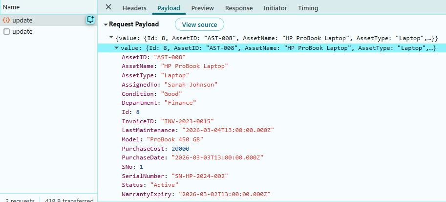 Update Operation Payload