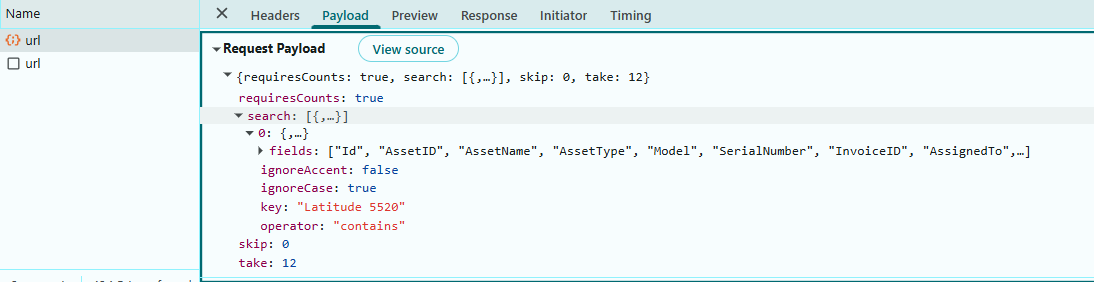 Searching Operation Payload