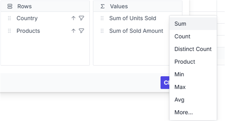 List of pre-defined aggregation types to be changed via Field List
