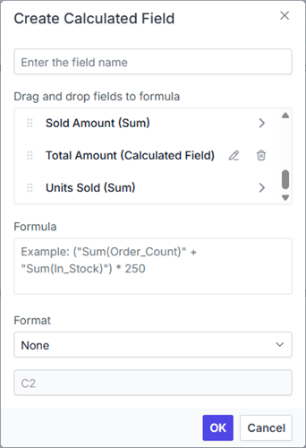 Editing a calculated field - dialog open