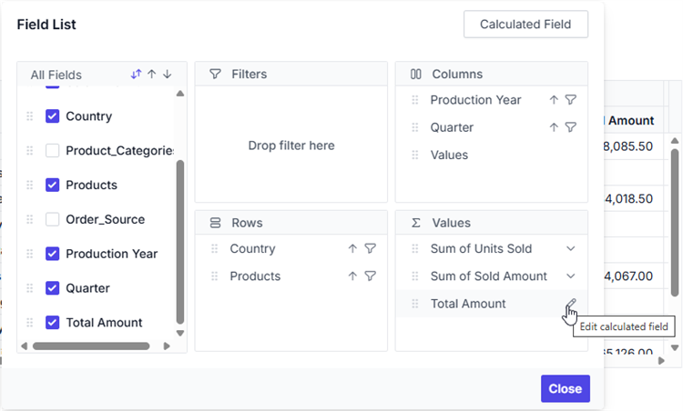 Editing the calculated field
