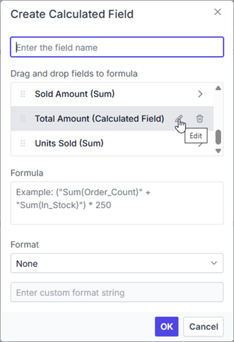 Renaming the calculated field - dialog open