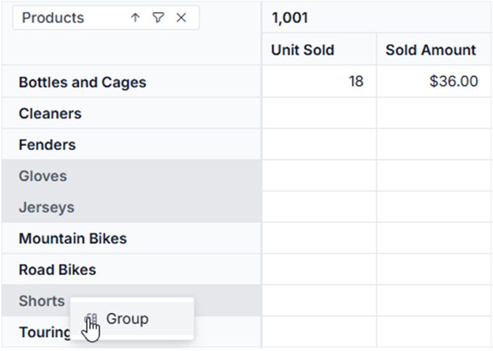 Context-menu options for custom grouping