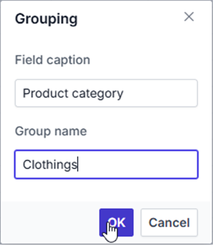 Grouping settings applied for custom grouping