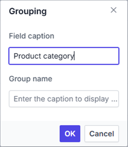 Caption applied for custom grouping
