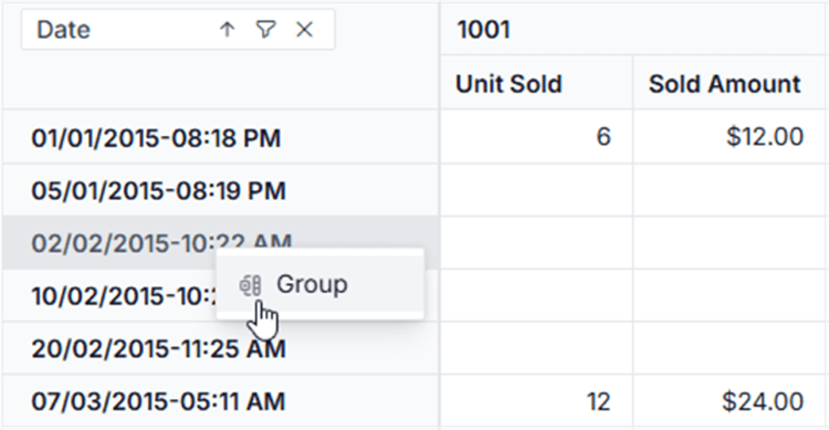 Context-menu options for date grouping