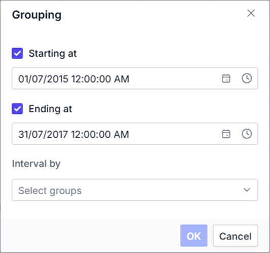 Range options applied for date grouping