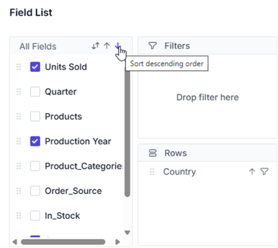 Field list with sorting options
