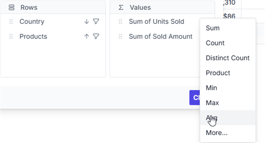List of pre-defined aggregation types