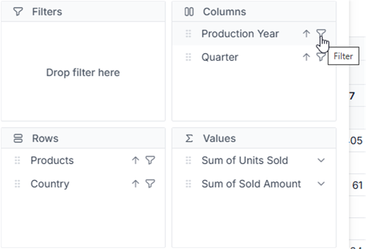 Member filter icon in field list