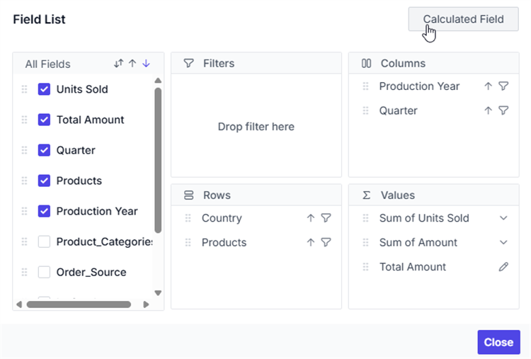 Enabling calculated field in Field List UI