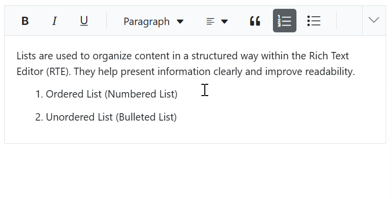 Rich Text Editor list editing behaviour