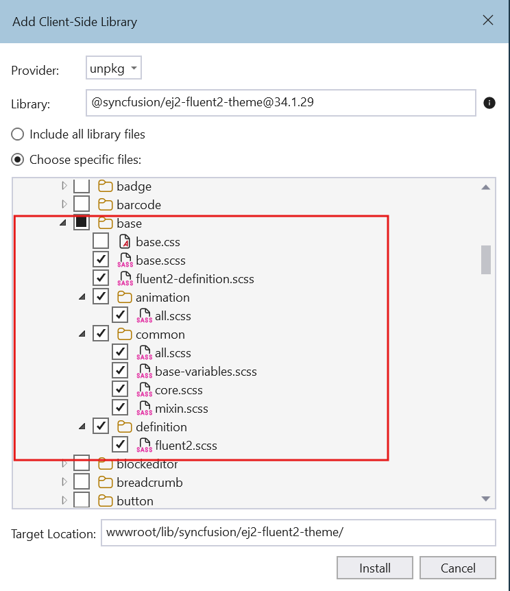 Choose SCSS Base file