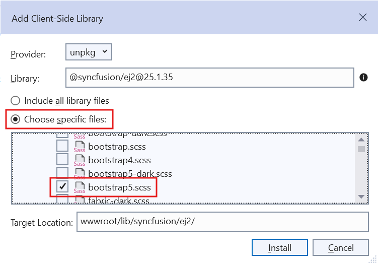 Choose SCSS file