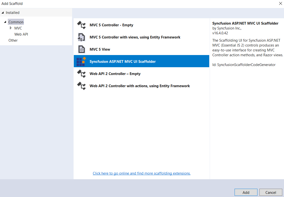 Syncfusion ASPNET MVC UI scaffolder