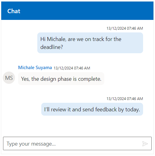 ASP.NET Core Chat UI default messages