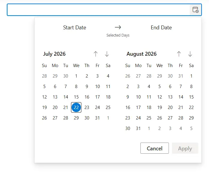 ASP.NET Core DateRangePicker Control