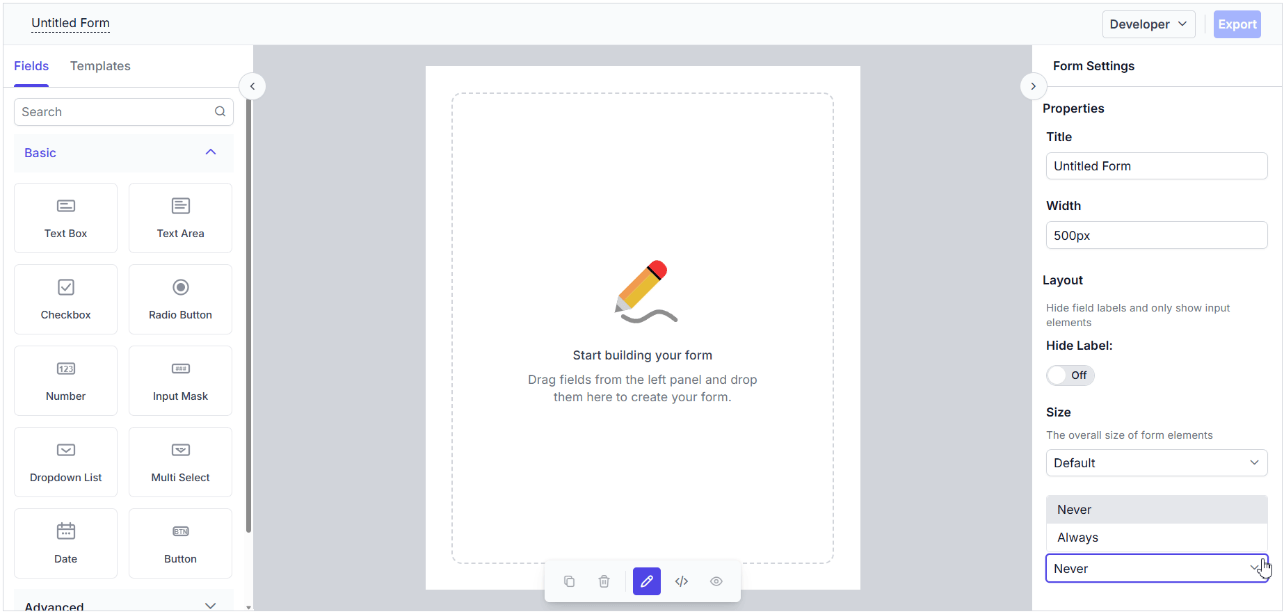 Form Builder with context menu
