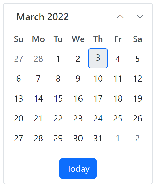 asp.net core calendar component output