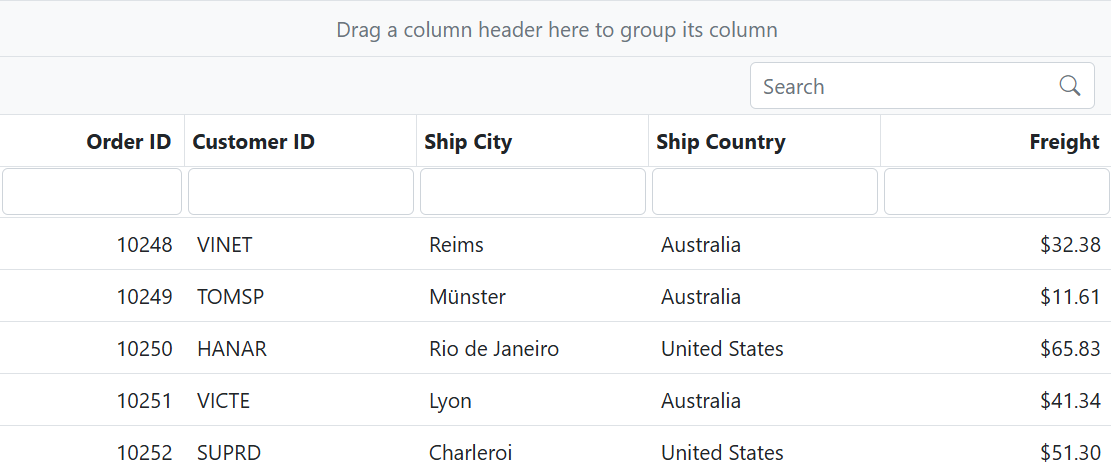 Column Grid Action