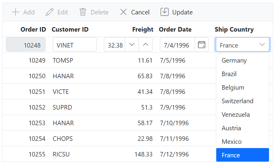 Render drop down list component