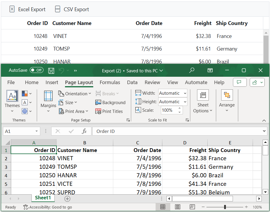 Excel exporting