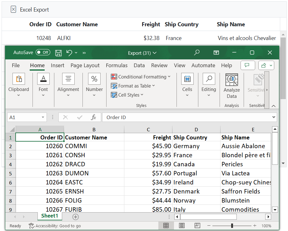 Binding custom data source while exporting