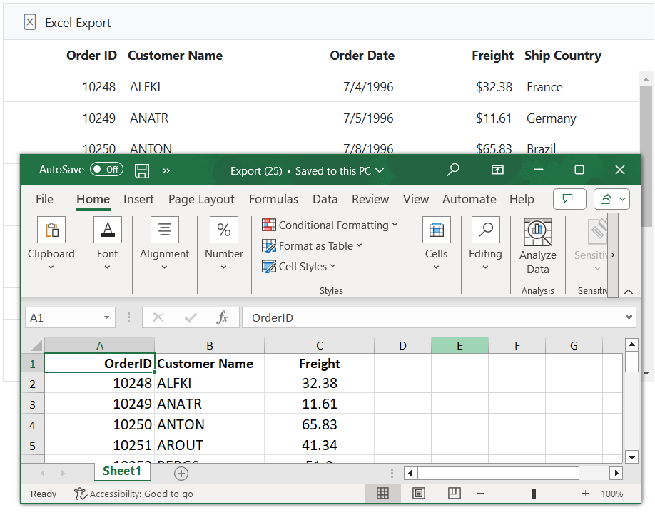 Customizing columns on export
