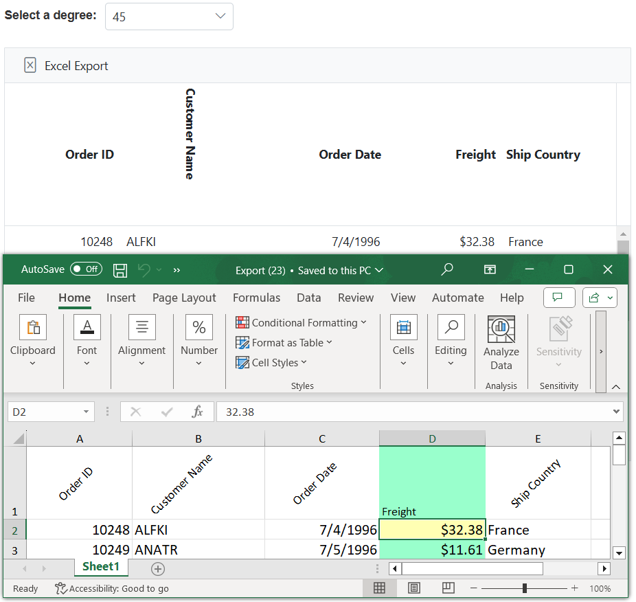 Customizing columns on export