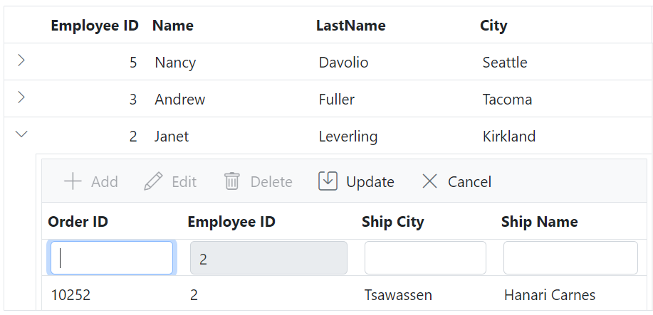 Add record in child grid