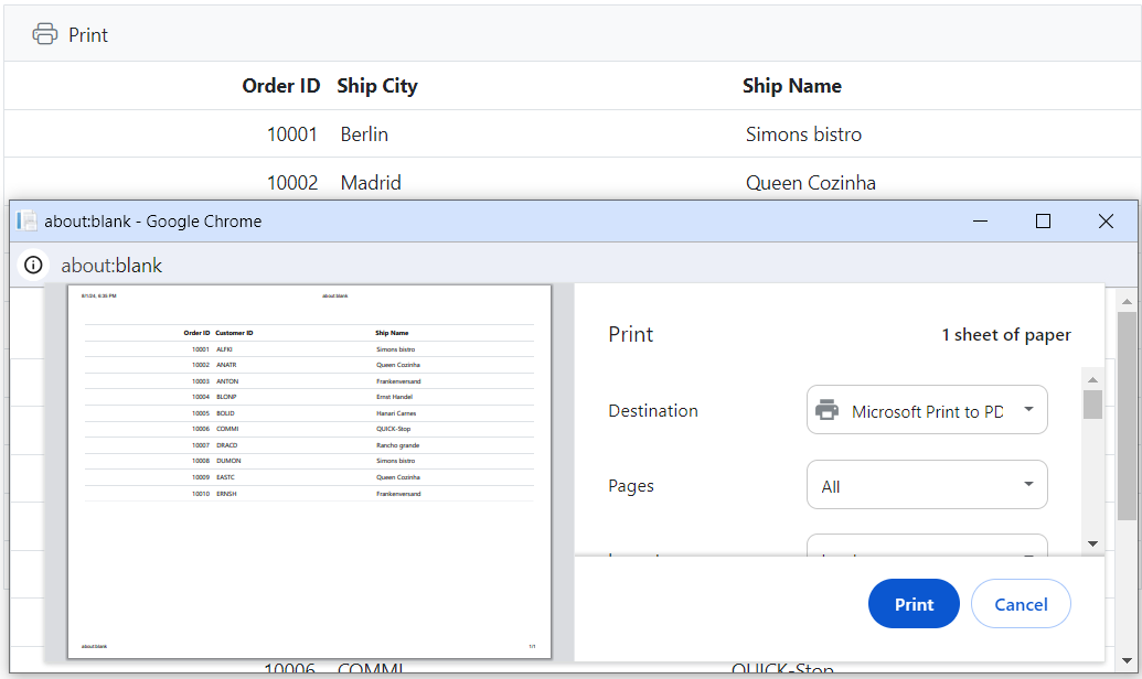 Show or hide columns while printing