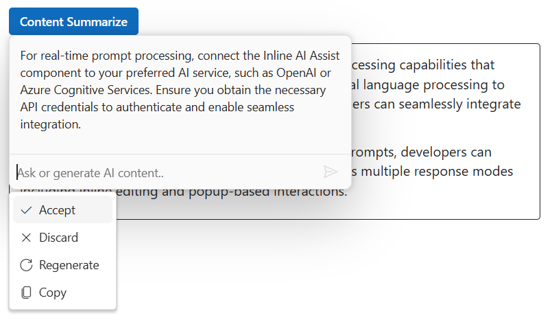 Response actions in ASP.NET CORE Inline AI Assist Control | Syncfusion