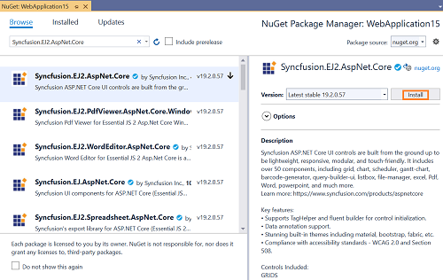 ASP.NET Core NuGet Packages Install