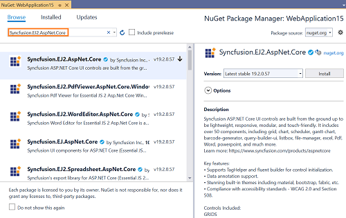 ASP.NET Core NuGet Packages Search