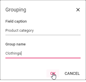 Grouping settings applied for custom grouping