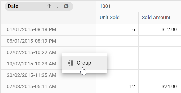 Context-menu options for date grouping