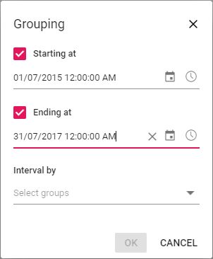 Range options applied for date grouping