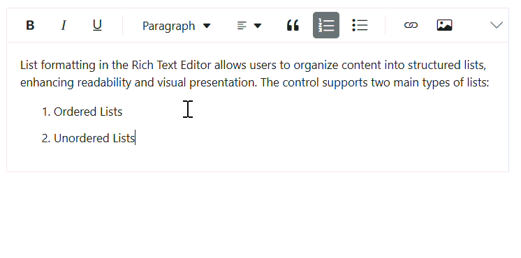 Rich Text Editor list editing behaviour