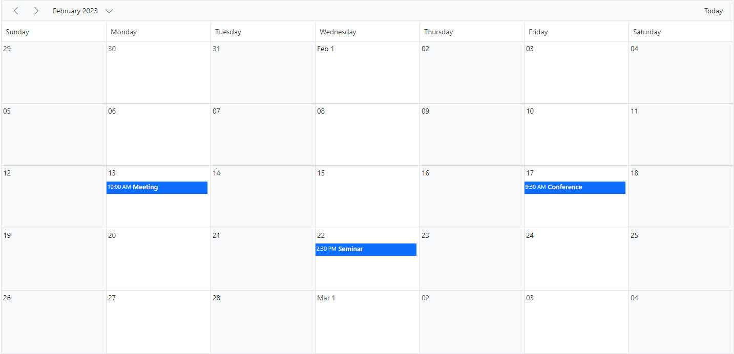 Displaying Month View in ASP.NET Core Scheduler